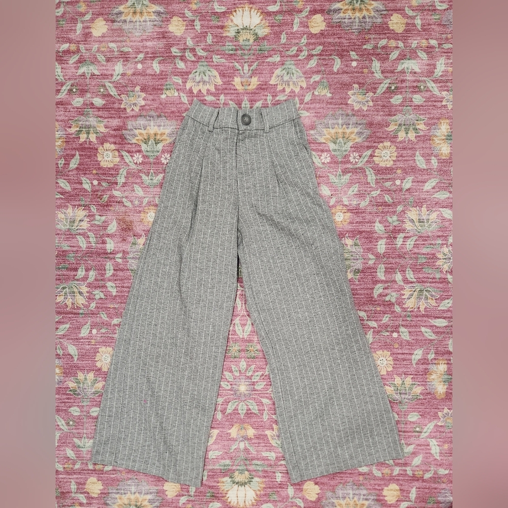 Zara Kids Gray Pinstripe Wide-Leg Pants